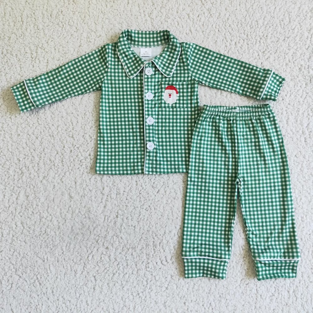 NEW Green Gingham Santa Pajamas Set